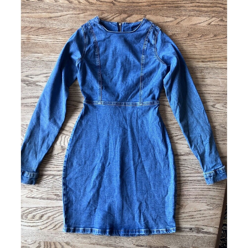 Noisy May Women’s Long Sleeve Zip up  Denim Short Mini Dress Size 24 inch Waist